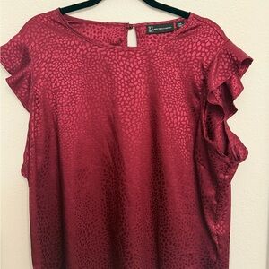 New York & Company Textured Red Blouse with Ruffle Sleeves